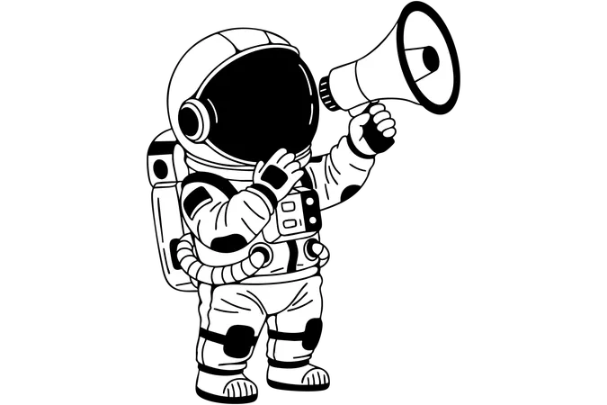 Astronaut holding  megaphone  Illustration