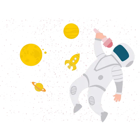 Astronaut Holding Microphone  Illustration