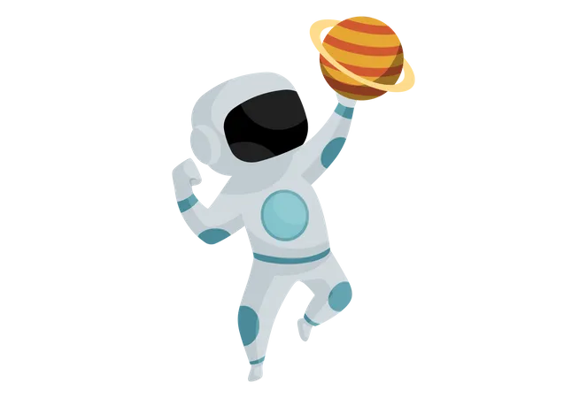 Astronaut holding planet in his hand  Illustration