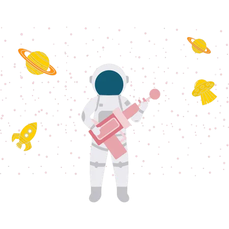 Astronaut Holding Space Gun  Illustration