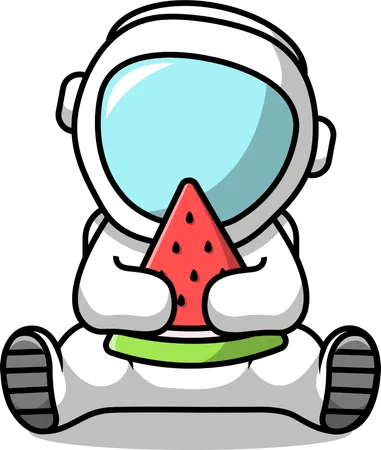 Astronaut Holding Watermelon Slice  Illustration