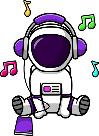 Astronaut hört Musik mit Kopfhörer und Handy  Illustration