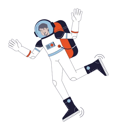 Astronaut In Space Suit Flat Line Color Vector Character Arabian Man In Cosmos Editable Outline Full Body Person On White Simple Cartoon Spot Illustration For Web Graphic Design Illustration