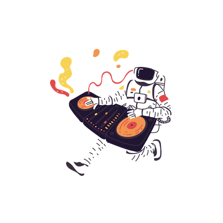 Astronaut in spacesuit playinga music player  Illustration