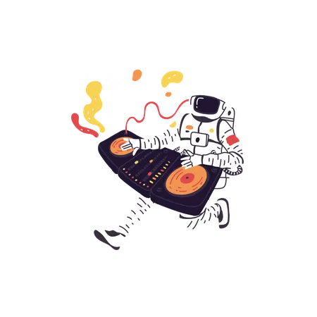 Astronaut in spacesuit playinga music player  Illustration
