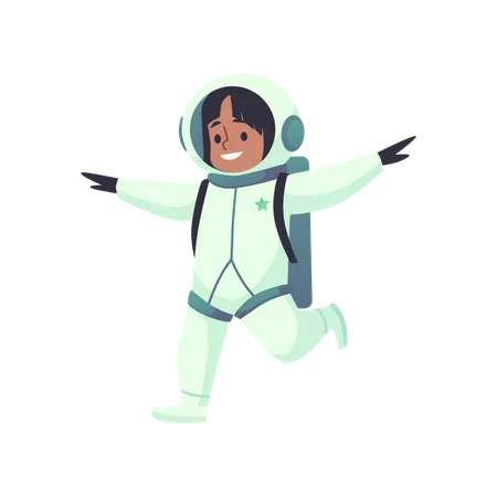 Astronaut in spacesuit pretends to fly with his arms outstretched to his sides  Illustration