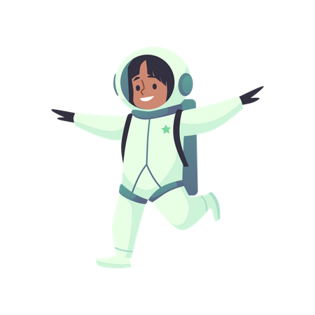 Astronaut in spacesuit pretends to fly with his arms outstretched to his sides  Illustration