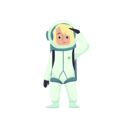 Astronaut In A Spacesuit Salutes Blonde Girl In A Space Suit Put Her Hand To Her Head Cartoon Illustration Illustration
