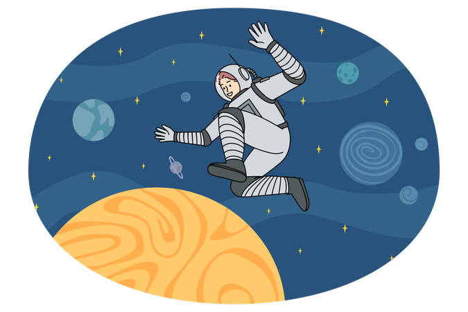 Astronaut in spacesuit walking in cosmos  Illustration