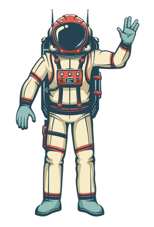 Astronaut in spacesuit waves his hand  イラスト