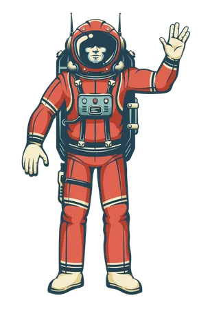 Astronaut in spacesuit waves his hand  Illustration