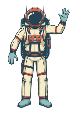 Astronaut in spacesuit waves his hand  Illustration