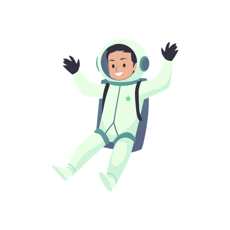 Astronaut kid in spacesuit flies in zero gravity  イラスト