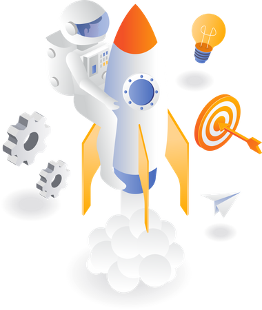 Astronaut launching startup  Illustration