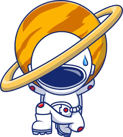 惑星を持ち上げる宇宙飛行士  イラスト