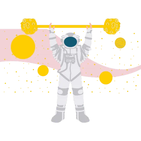 Astronaut Lifting Planets  Illustration