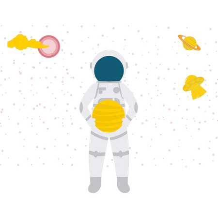 Astronaut Looking At Different Planets  イラスト
