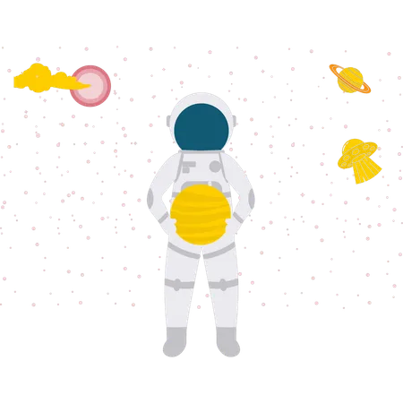 Astronaut Looking At Different Planets  イラスト