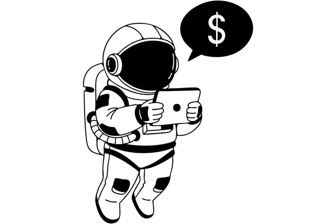 Astronaut making an online transaction  Illustration