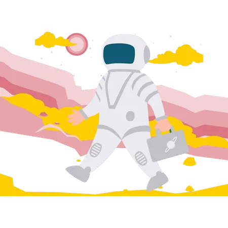 The Astronaut Man Is Walking In The Space イラスト