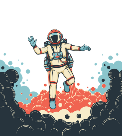 Astronaut mit Jetpack fliegt Raumfahrer im Raumanzug  Illustration