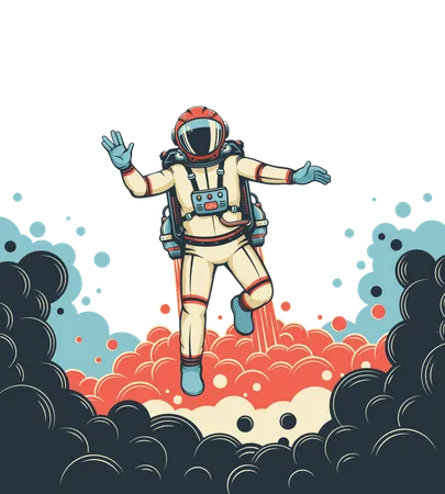 Astronaut mit Jetpack fliegt Raumfahrer im Raumanzug  Illustration