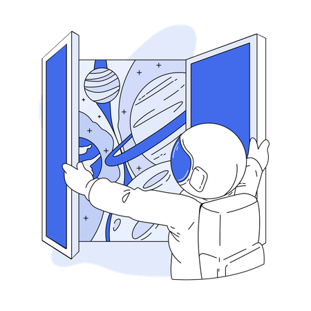 Astronaut opens the window  Illustration