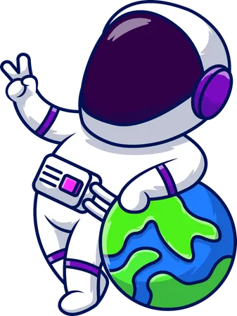 Astronaut Peace Hand With Earth  Illustration