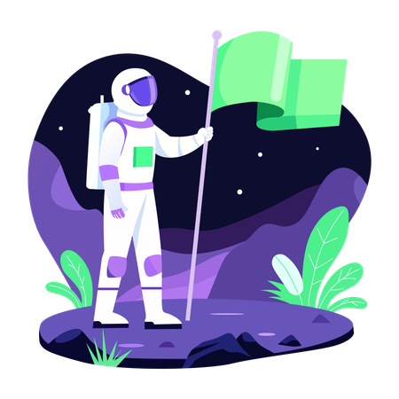 Astronaut planting flag on moon  Illustration