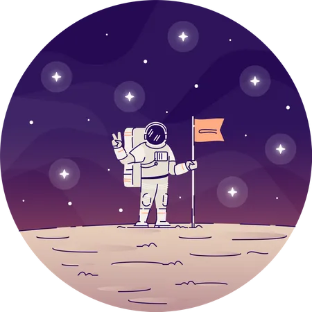 Astronaut planting flag on moon  Illustration