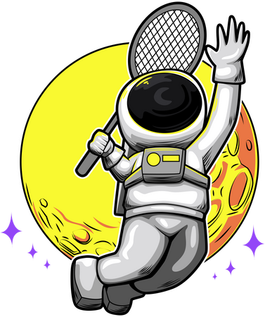 Astronaut playing badminton  イラスト