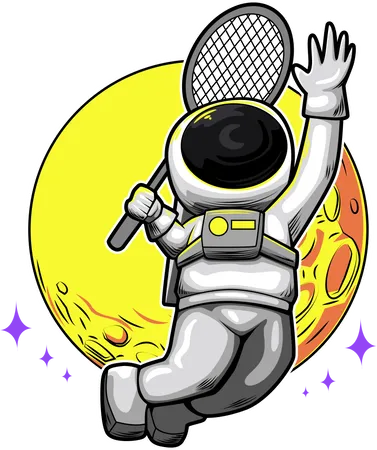 Astronaut playing badminton  Illustration