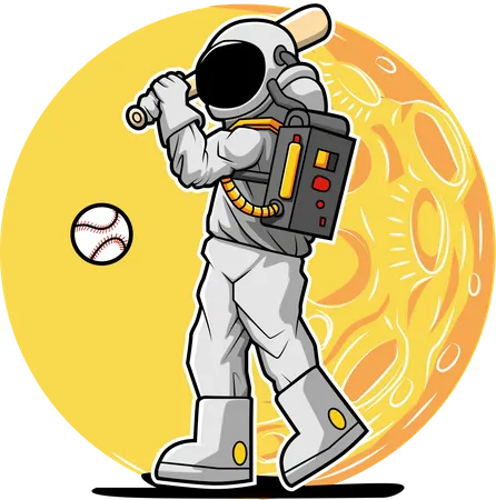 Astronaut playing baseball Illustration