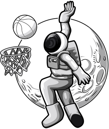 Astronaut playing basketball  イラスト