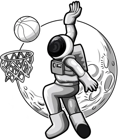 Astronaut playing basketball  イラスト