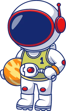 Astronaut Playing Basketball Planet  Illustration