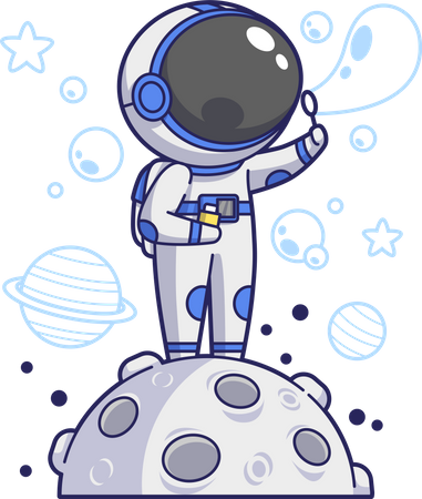 Astronaut Playing Bubbles on the Moon Illustration