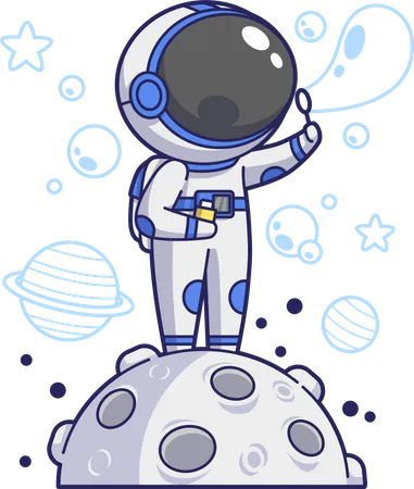 Astronaut Playing Bubbles on the Moon Illustration