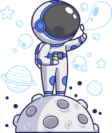 Astronaut Playing Bubbles on the Moon  Illustration