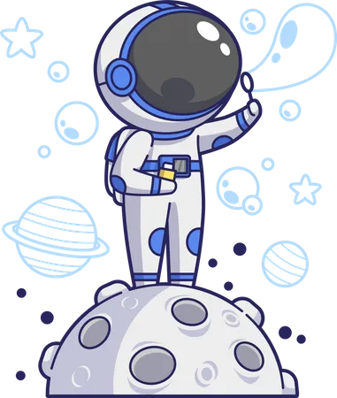 Astronaut Playing Bubbles on the Moon  Illustration