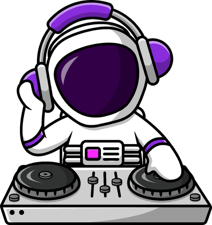 Astronaut Playing Dj Music With Headphone  Illustration