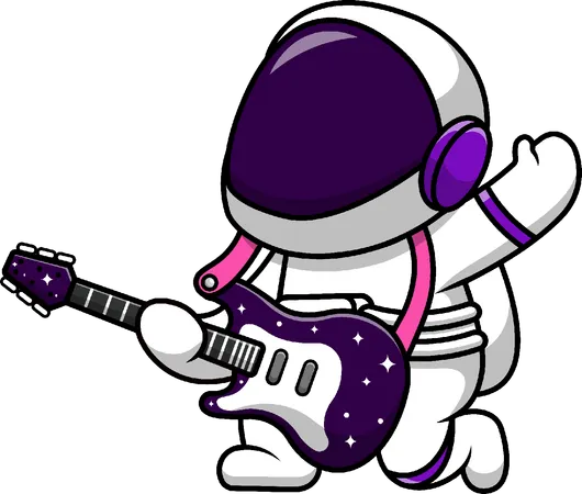 Astronaut Playing Electric Guitar  Illustration