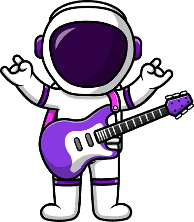 Astronaut Playing Electric Guitar  Illustration