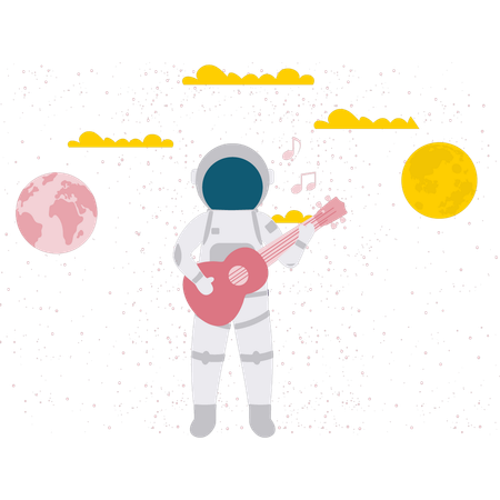 Astronaut Playing Guitar In Space  Illustration
