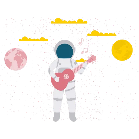 The Astronaut Is Playing Guitar In Space Illustration