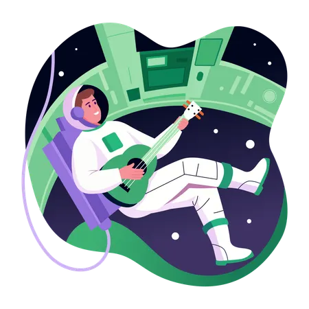 Astronaut playing guitar in space  Illustration