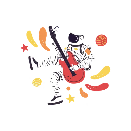 Astronaut playing guitar in space  Illustration