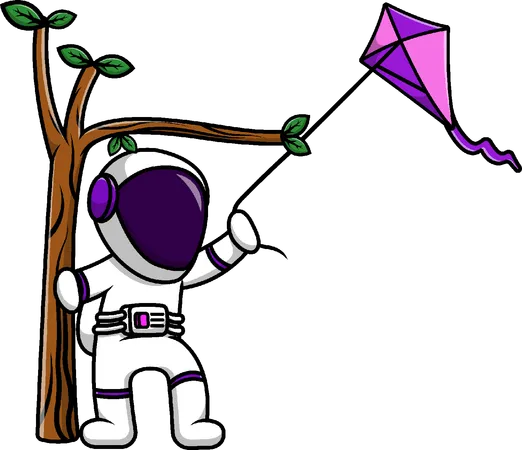 Astronaut Playing Kite On Tree  Illustration
