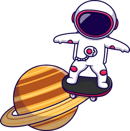 惑星でスケートボードをする宇宙飛行士  イラスト