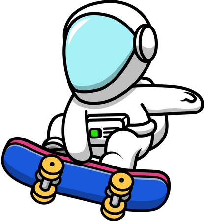 Astronaut Playing with Skateboard Illustration